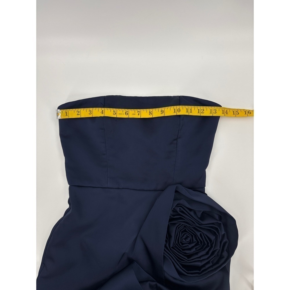 B35 Ronny Kobo Pradova Midi Dress XS Navy Blue Strapless Rosette Slit Cocktail - Picture 10 of 13